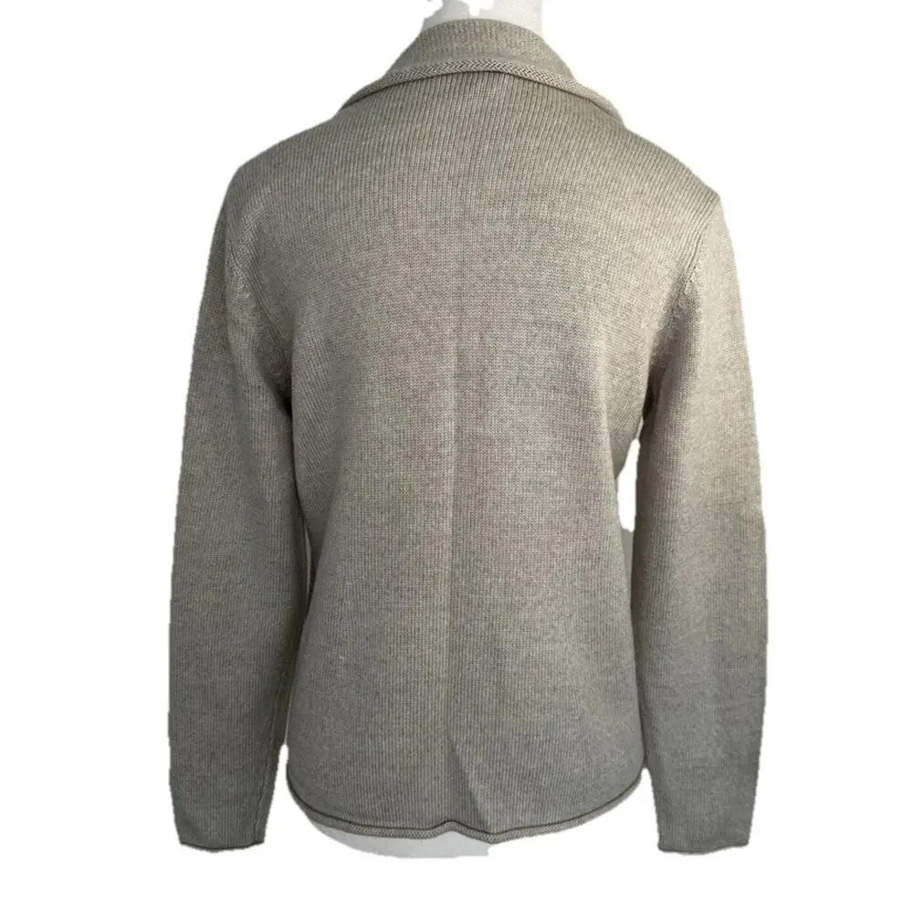 Eileen Fisher Womens Petite P Merino Wool Cardigan Sweater Beige Button Front